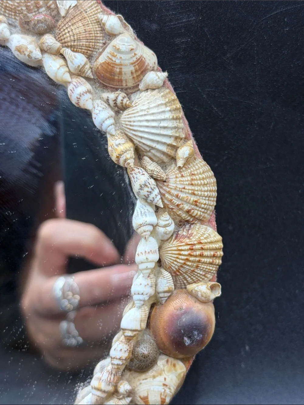 Vintage Handmade Seashell Boho Mid Century Coastal Mermaid Round Shell Mirror